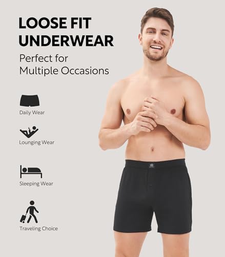 DAVID ARCHY Combed Cotton Boxers for Men Loose Fit Men's Underwear Soft Men's Boxer Shorts for Men 3 or 5 Pack4