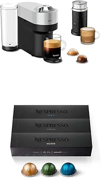 Nespresso Vertuo Pop+ Deluxe by DeLonghi with Aeroccino, Silver and Capsules VertuoLine, Medium and Dark Roast Coffee, Variety Pack, Stormio, Odacio, Melozio, 30 Count