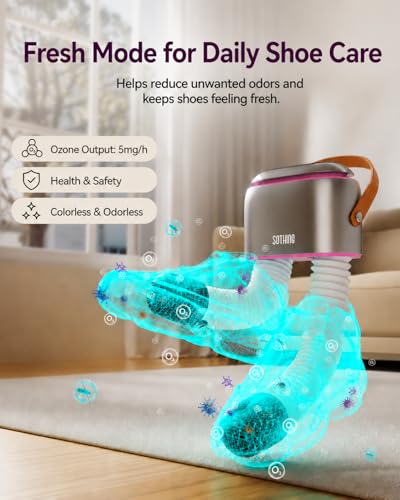 SOTHING Boot Dryer, Portable Shoe Dryer for Sneakers, Ozone Deodorizer, Retractable Hoses, 95W Rapid Drying, 3 Heat Levels, LED Touch Panel, 1–9H Timer, for Work Boots, Soccer Cleats, Gloves, Purple — view 3