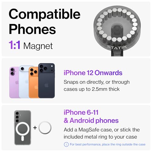 Image of Statik HyperMount (Gen 2) Phone Mount, Magnetic Phone Holder, Car Mount for Phone Works on Smooth & Lightly Textured Surfaces, iPhone, Samsung, and Android Compatible
