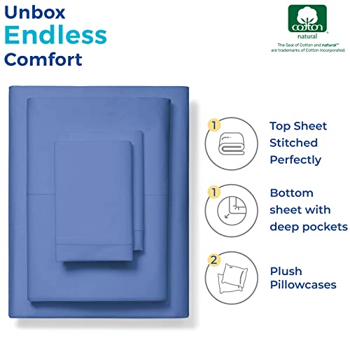 Egyptian Quality Queen Size Cotton Bed Sheets Set (Queen, 1000 Thread Count) Deep Blue Bedding Pillow Cases (4 Pc) Egyptian Quality Cotton Sheets Queen Size Bed - Sateen 16 In Deep Pocket Sheets #TOP2