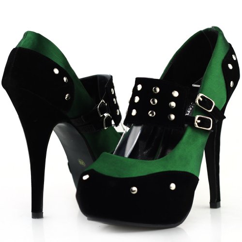 SHOW STORY Two Tone Metal Stud Buckle High Heel Stiletto Platform Pumps,LF304382