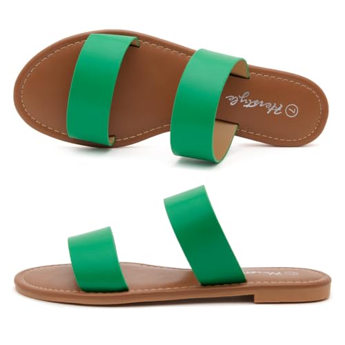 Image of Herstyle Flat Sandals for Women, Double Strap Slide Sandals, Open Toe Slip On, Comfortable Cushioned Footbed Casual Summer Shoes for Daily Wear, Beach, Vacation, Clear Options