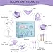 Silicone Baby Feeding Set 15 Pcs，Baby Spoons Suction Bowl Divided Plate Bib Cup Finger Brush Training cups,Baby Led Weaning Supplies,Baby Plates，Toddler Feeding Plates and Bowls Set（purple）