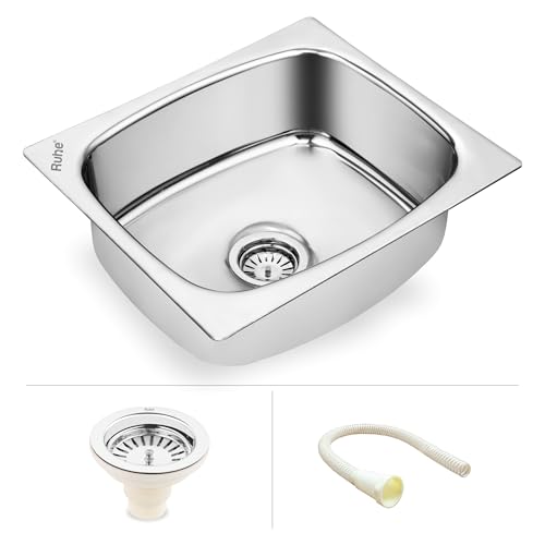 Image of Ruhe Stainless Steel Oval Bowl Kitchen Sink 20x17x8 Inches (Glossy Finish), Bright Silver