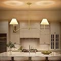 JSDORSY 2-Light Gold Modern Linear Chandelier, 55 Inch Farmhouse Kitchen Island Lighting with White Fabric Shades, Dining Room Light Fixtures for Living Room Bedroom, Height Adjustable
