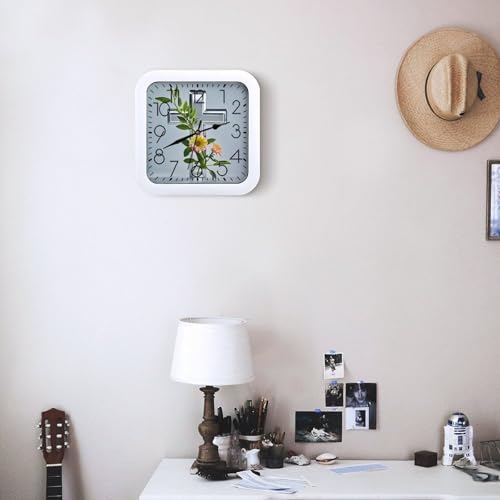 Horloge murale carrée branches de fleurs style moderne - 7