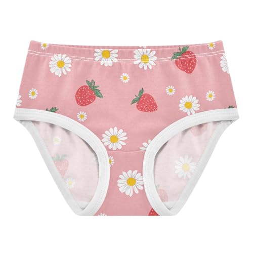 Wusikd Cute Strawberry Daisy Pink Girls' Underwear Cotton Girls Briefs Soft Toddler Underwear 2T