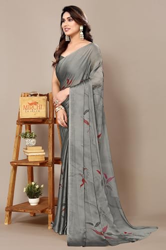 Image of MIRCHI FASHION Saree for Woman Chiffon Floral Printed | Lightweight All-Day Comfortable Women's Sari with Unstitched Blouse Piece (Available in 30 Colors)