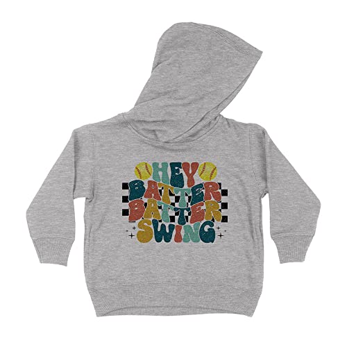Retro Hey Batter Batter Softball Kids Hoodie Sweatshirt Toddler 4T Heather Grey
