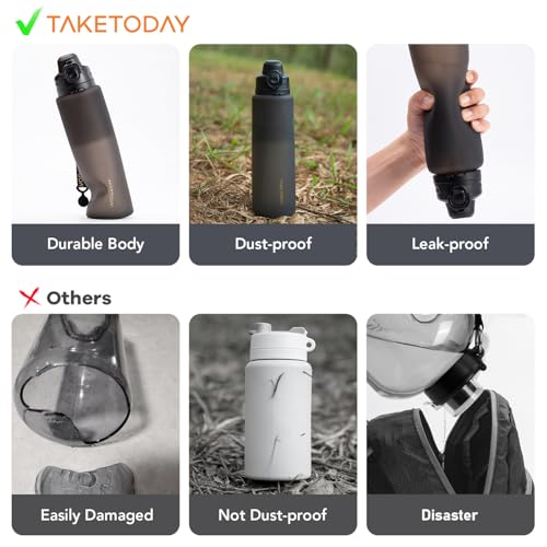 TakeToday Collapsible Water Bottles 32oz, Foldable Travel Water Bottle, BPA Free, Silicone Water Bottle Leakproof for Hiking, International Travel, Outdoors2