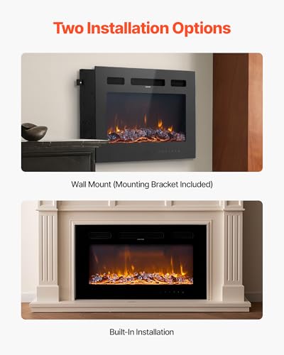 Image of VEVOR 50 inch Electric Fireplace Heater, Wall Mounted Recessed Insert, 1500W, Remote Control, Timer, Adjustable Flame, Touch Screen, Overheat Protection for Living Room Bedroom