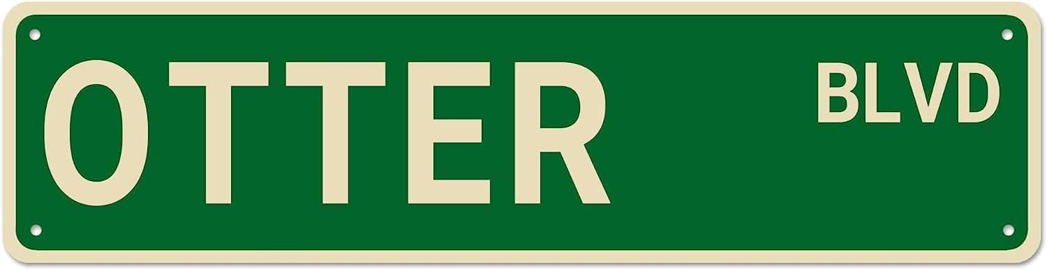 Bdeyfg Colour4 Otter Blvd Street Sign Vintage Metal Tin Sign Bar Cafe Garage Cave Home Room Farmhouse Garden Patio Wall Decor 4X16 Inch