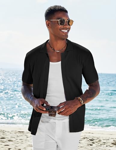 COOFANDY Men's Short Sleeve Knit Shirts Casual Button Down Polo Shirt Fashion Summer Beach Tops2