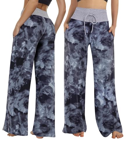 Image of ZOOSIXX Soft Black Pajama Pants for Women, Wide Leg Pants Woman Flowy Comfy Casual Lounge Yoga Capri Pants 22 inch / 30 inch