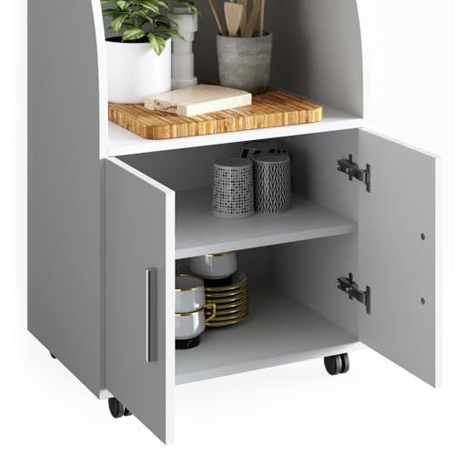 Vicco Elio Rolling Cabinet in White, 55 x 83.8 cm with Wheels and Shelving for Microwave and Appliances - Image 6