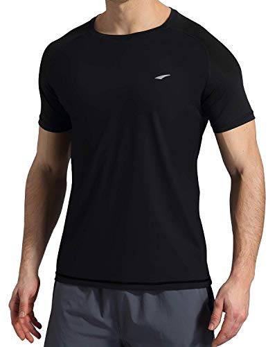 VAYAGER Men s Swim Shirts UPF 50+ Short Sleeve Quick Drying Rashguard Crew Shirt(Black L)