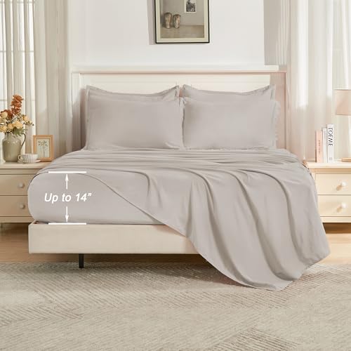 Image of Andency Full Size Comforter Set Heather Grey -7 Pieces Boho Tassel Bed in a Bag Soft Lightweight Bedding Sets, Fringe All Season Bed Set with Comforter, Sheets, Pillowcases & Shams
