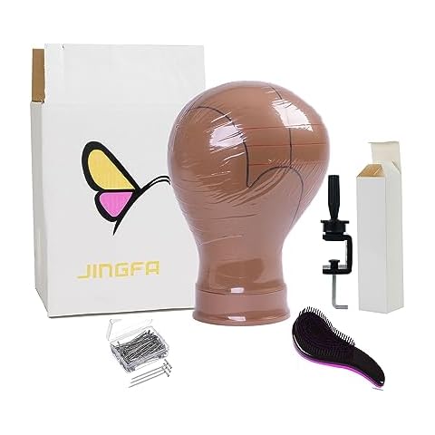 JINGFA Foam Block Head For Wig Making And Styling, Wig Head Stand With Guidelines Line Mannequin Head, Improved Bracket Set and Ergonomic Design,Blocked Head With Mount Hole 22" Cover