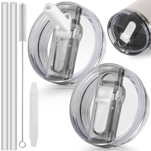 ANTAND 40oz Flip Straw Leak Proof Lid for Stanley Cup Accessories 2 Pack No Spill Lid Replacement 40 oz Tumbler Detachable Cover Topper for Stanley Protour Lids (White White)