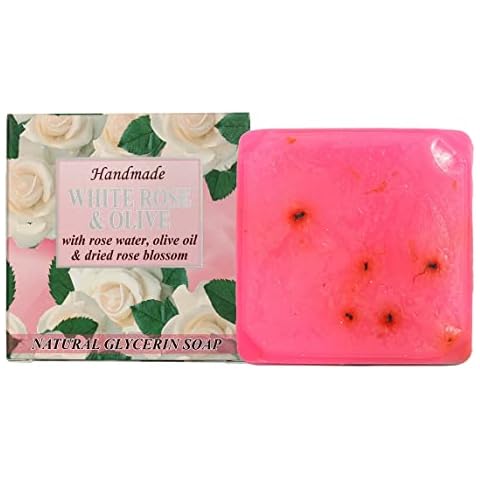 Barras de jabón naturales hechas a mano de rosa blanca y oliva Cover