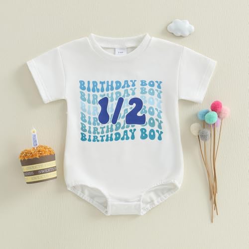 Newborn Baby Boy Girl Half Way to One Birthday Outfit Onesie Short Sleeve Bodsysuit Romper My First Birthday Clothes2