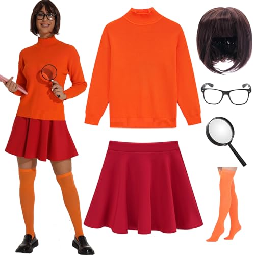Couples Halloween Costumes for Women 2024 Velma Cosplay Outfit Or...