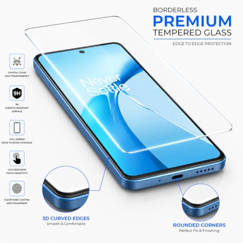 Image of ArmourPro 3D Borderless Tempered Glass for OnePlus Nord CE 4 Lite, Nord CE 4, Nord 4, Nord 3 and Nord CE 3, HD Clear Curved Edge to Edge Screen Protector, 9H Hardness, Oleophobic Coating, Case Friendly | Pack of 1