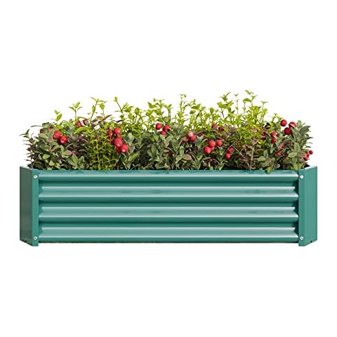 Buycitky Galvanized Metal Raised Garden Bed Kit - Outdoor Rectangle Garden Bed, Rust-Proof, Durable Planter Box for Flowers, Vegetables & Plants (Green, 4×2×1ft) Cover