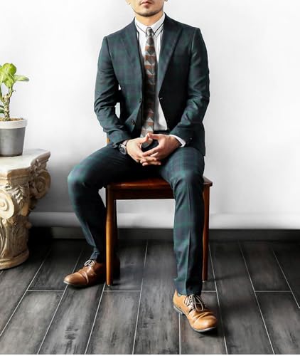 Men's Two Pieces Plaid Suit Casual Notch Lapel Two Buttons Tuxedo Jacket and Pants3
