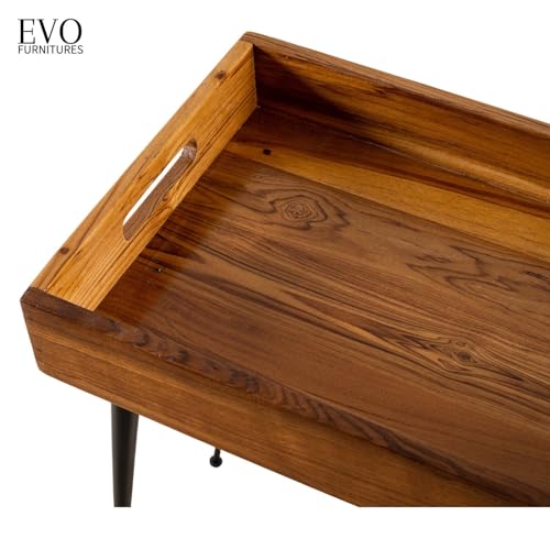 Image of Trayva Table | Solid Mango Wood Tray Table with Iron Legs - Multipurpose Bedside & End Table for Living Room | Handcrafted Accent Furniture