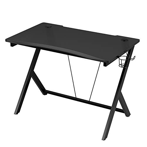 HOMECHO Mesa de Juegos para Computadora con Gancho para Auriculares y Agujero de Alambre Mesa Gaming Escritorio de la Computadora Color de Negro 109 x 65 x78 cm