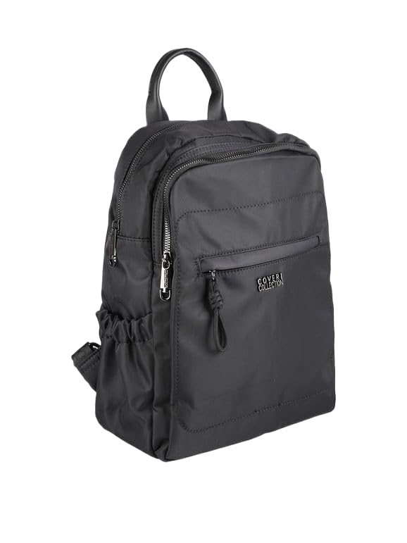 COVERI COLLECTION Zaino Donna in Nylon, Doppia Tasca con Zip, Dimensioni 32x26x12 cm, Tasche Multiple, Spallacci Regolabili Art.8006-4 (NERO)