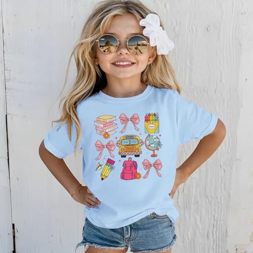 Image of KEKEMI Toddler Girl First Day of School Shirts Kindergarten Bow T-Shirt Kid Back to School Outfits Cute Preschool Tees 3-8Y