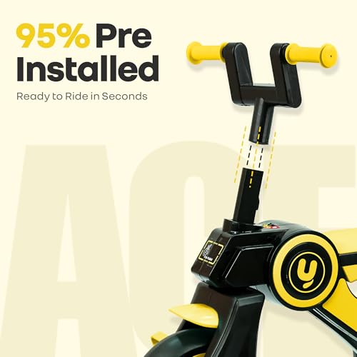 Image of R for Rabbit Tiny Toes Y Ace Premium Designer Tricycle for Kids 2-5 Years Upto 25Kg Weight with Strong Metal Core Frame, Anti-Slip Handlebars & Smooth Wheels | 95% Pre-Installed Baby Trike (Yellow)