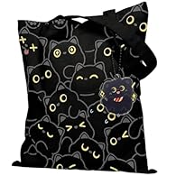 Stylish Cat Tote Bag: This black cat tote bag features a charming cat design that appeals to feline enthusiasts; The durable canvas construction offers reliable performance for daily use; This canvas tote bag accommodates laptops, books, and shopping...