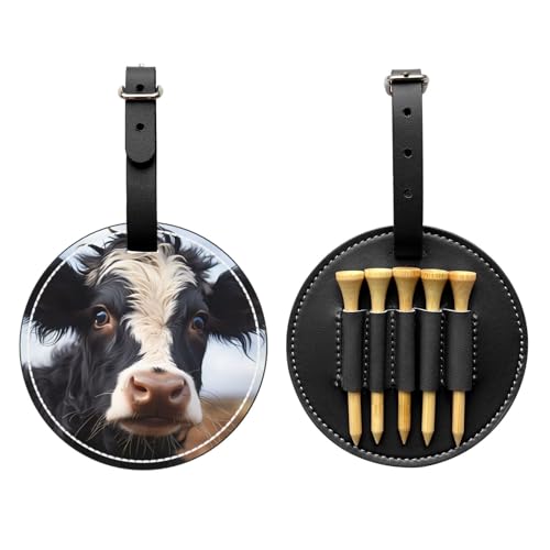 Cute Cow Black Printed Golf tee Storage Bag - Portable Design, Easy to Organize tee