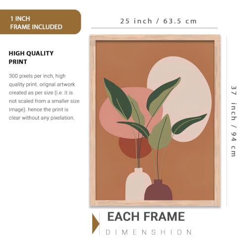 Image of kotart Home Decor Boho Painting Decorative Wall Art | Aesthetic Poster With Frame For Living Room Bed Room Hotel Wall Decor Digital Reprint Set of 3 (35x37 Inch)