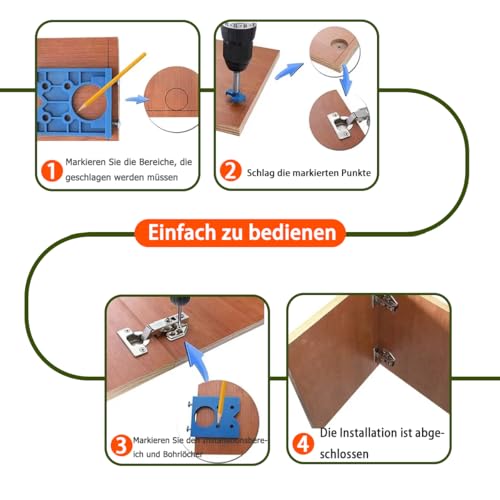 Moyata 35 mm Scharnierschablonen, Forstnerbohrer Set, Verdecktes Scharnier Boring Jig Bit, Scharnier-Lochsäge für Holzverarbeitung DIY Werkzeug, Montageplatten, Schranktür, Lochbohren