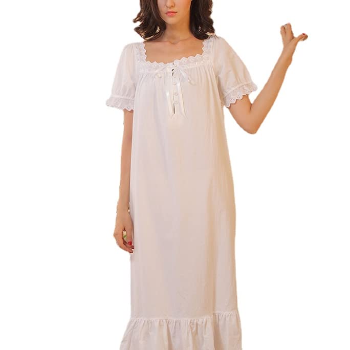 Chemise de nuit en coton anti-transpiration style victorien blanc taille XS