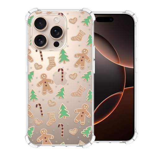 CAROKI Clear Christmas Phone Case for iPhone 16 Pro,Xmas Gingerbread Man Pattern Case Cover Soft Protective Cute Cover Boys Girls Phone Case for iPhone 16 Pro-Gingerbread Man