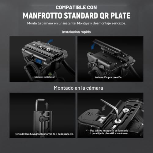 Miniatura 4 de Neewer Gm76 - Monopié Para Cámara Profesional Con Pies, 179 Cm, Telescópico, Portátil, De Aluminio, Para Viajes, Cabezal De Fluido Inclinable Y Base Extraíble Para Cámara Dslr, Carga Máxima De 6 Kg