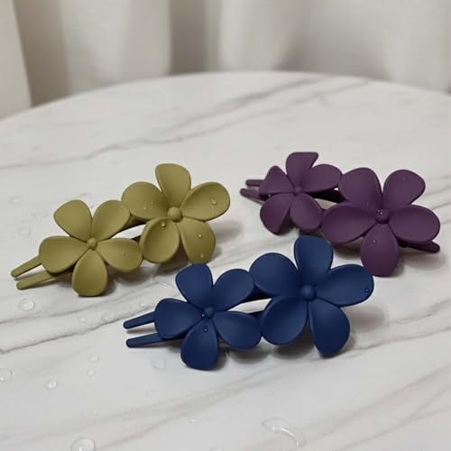 Image of Alvero 3-Piece Korean Matte Hair Claw Clip Set for Women & Girls, Strong Hold Stylish Hair Clips, Lightweight Non-Slip Hair Accessories for Party & Occassional Wear (Pack of 3 Pc) (Luxe Blossom)
