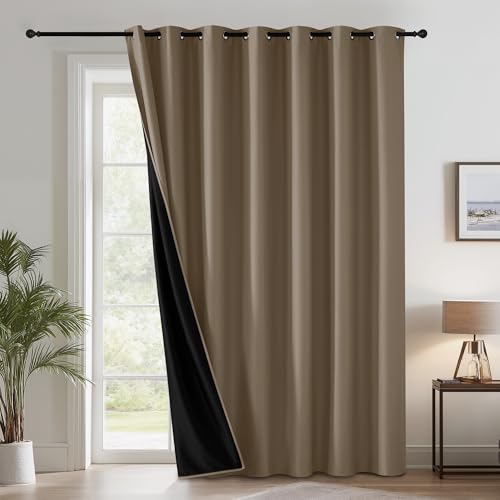 Image of RYB HOME 100% Blackout Room Divider Curtains for Sliding Glass Door, Extra Wide Thermal Insulated Privacy Curtains for Bedroom /Patio Door /Living Room /Open Closet, Mocha, W100 x L84, 1 Panel