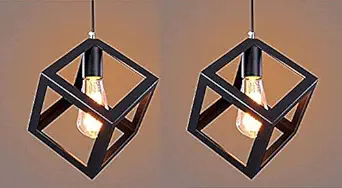 CRAFTSDEC AC 110V 60-Watts Metal Cube Ceiling Light (Black, Pack of 2)(Bulb not Included)