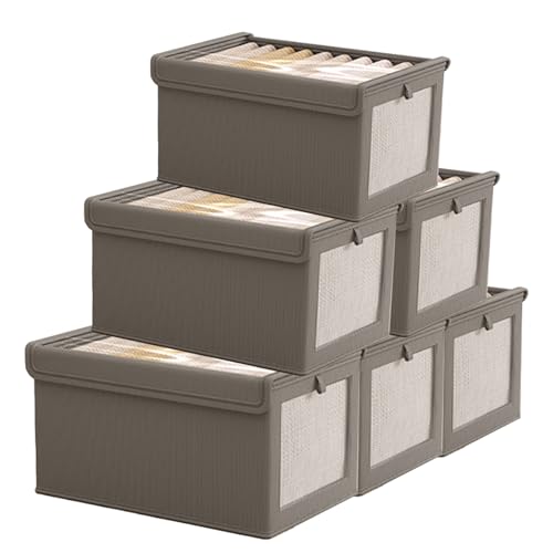 Lista de Cajas y arcones de almacenaje los 10 mejores. 47 GAESHOW 6 Piezas Caja de Almacenamiento con Tapa, Cajas Organizadoras para Clósets, Organizador de Ropa Plegable para el Hogar, Dormitorio, Armario, Oficina (Gris)