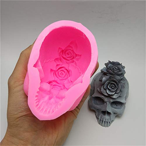 Monaco 3D Rose Skull Silicone Mold Fondant Cake Mold Resin Plaster Chocolate Candle Candy Mold Pink #TOP1