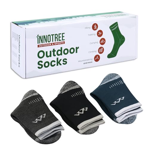 innotree Pacote com 3 meias masculinas de lã de merino, meias de caminhada totalmente acolchoadas pa