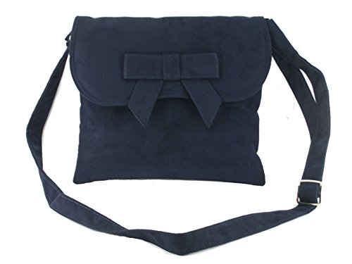 LONI Womens Faux Suede Cross-Body Shoulder Bag Handbag Medium Size with Bow