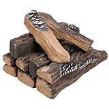 Skyflame Large Ceramic Logs for Gas Fireplace, 10 Piece Set of Heat Resistant Realistic Logs for Decorate Firepit, Gas Inserts, Ventless & Vent Free